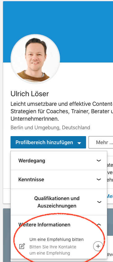 LinkedIn Profil Empfehlungen
