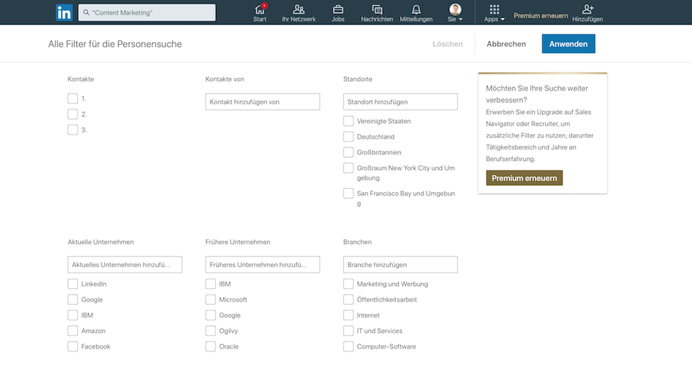 LinkedIn Kontakte Filter Suche LinkedIn Kontakte Filter Suche