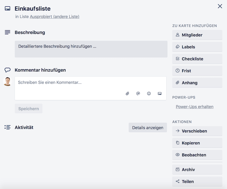 Einkaufsliste Trello