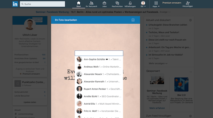 LinkedIn Updates Fotos markieren LinkedIn Updates Fotos markieren