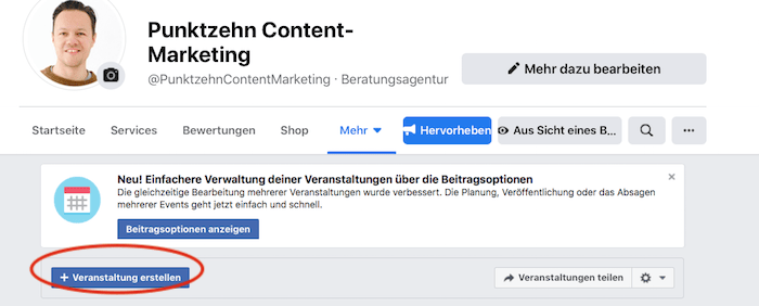 Facebook Veranstaltung erstellen