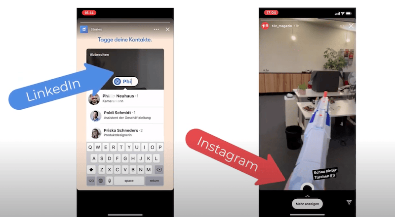 Vergleich LinkedIn Story und Instagram Story