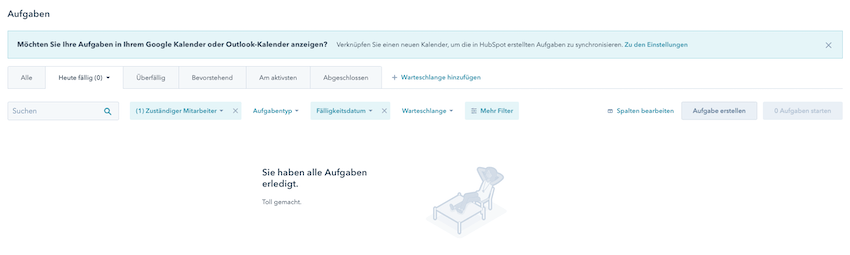 Aufgaben Übersicht HubSpot