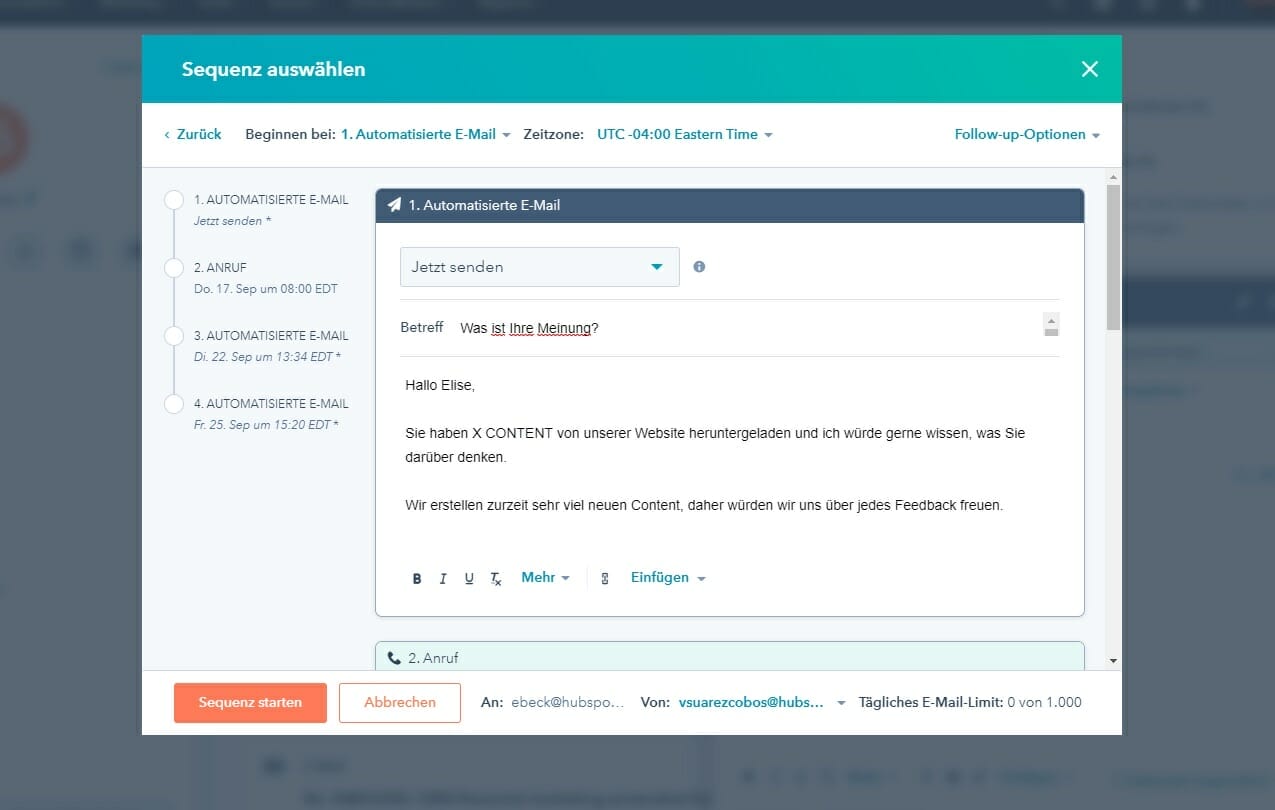 Sequenz Hubspot